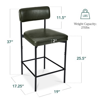 Moss Green Faux Leather Armless Counter Height Bar Stools Set of 2