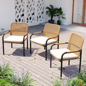 ModernLuxe 3-Piece Outdoor Dining Chairs Set Patio Chairs All-Weather Wicker Chairs with Removable Cushion - 1 of 4