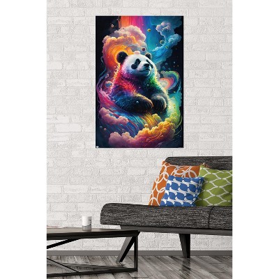 Cosmic Neon Panda Multicolor Poster with White Mounts Bundle