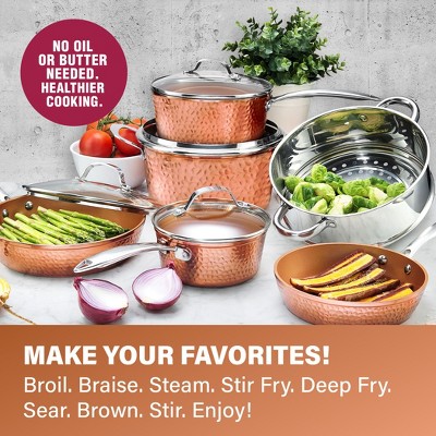 Copper Hammered Nonstick 10-Piece Aluminum Cookware Set