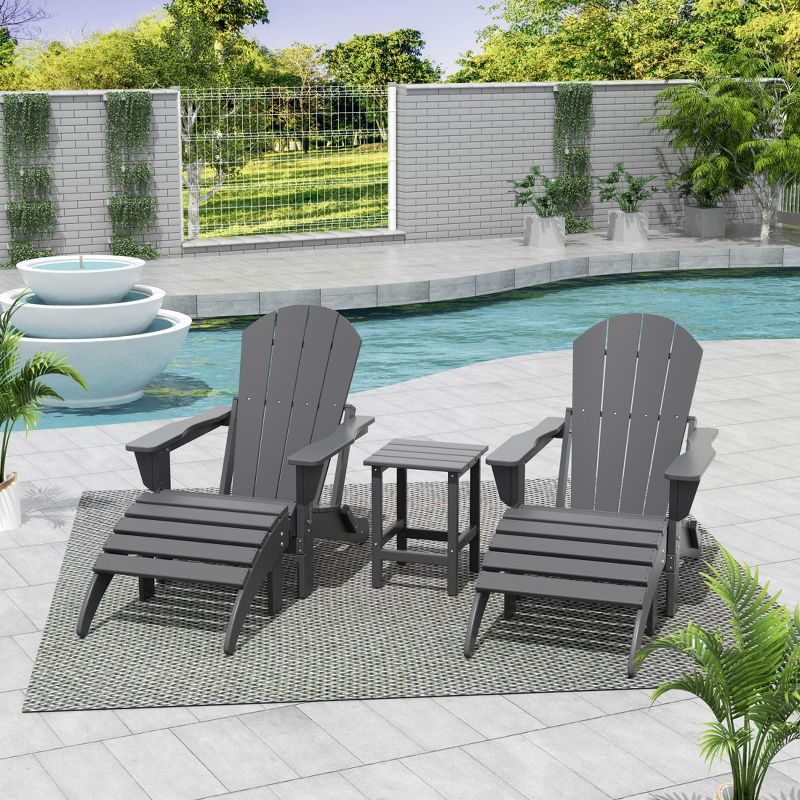 WestinTrends Malibu HDPE Outdoor Patio Folding Poly Adirondack Chairs with Ottomans and Side Table (5-Piece Conversation Set), 2 of 7