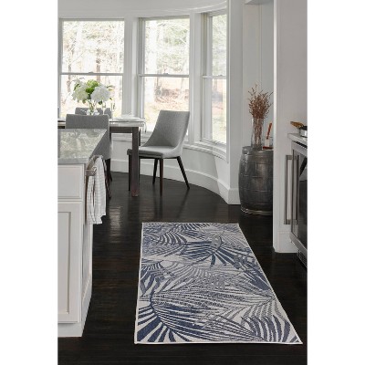 Riviera Blue Palm Leaf Rectangular Synthetic Rug 2x3