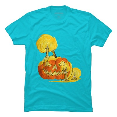 Men's Design By Humans Halloween Pumpkin with Candle and Evil Smile By wubbadub T-Shirt
