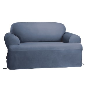Cotton Duck T-Sofa Slipcovers Blue - Sure Fit - 1 of 3