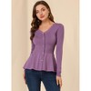 Allegra K Women's Slim Fit V-Neck Long Sleeve Ribbed Pullover Knitted Peplum Sweater - 2 of 4