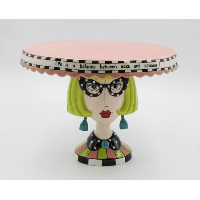 Colorful Ceramic Lady Pedestal Cake Stand with Painted Finish