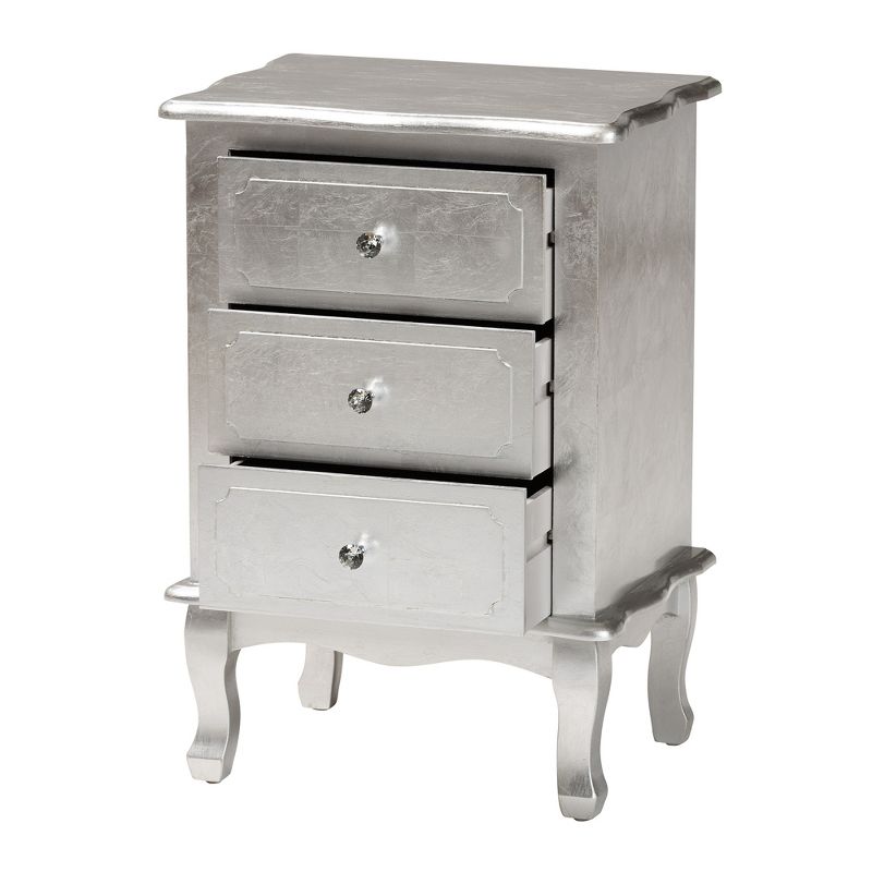 Baxton Studio Newton Classic and Traditional Silver Finished Wood 3-Drawer End Table, 3 of 10