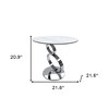 HomeRoots 21" White And Silver Stone And Stainless Steel Round Pedestal End Table - 3 of 4