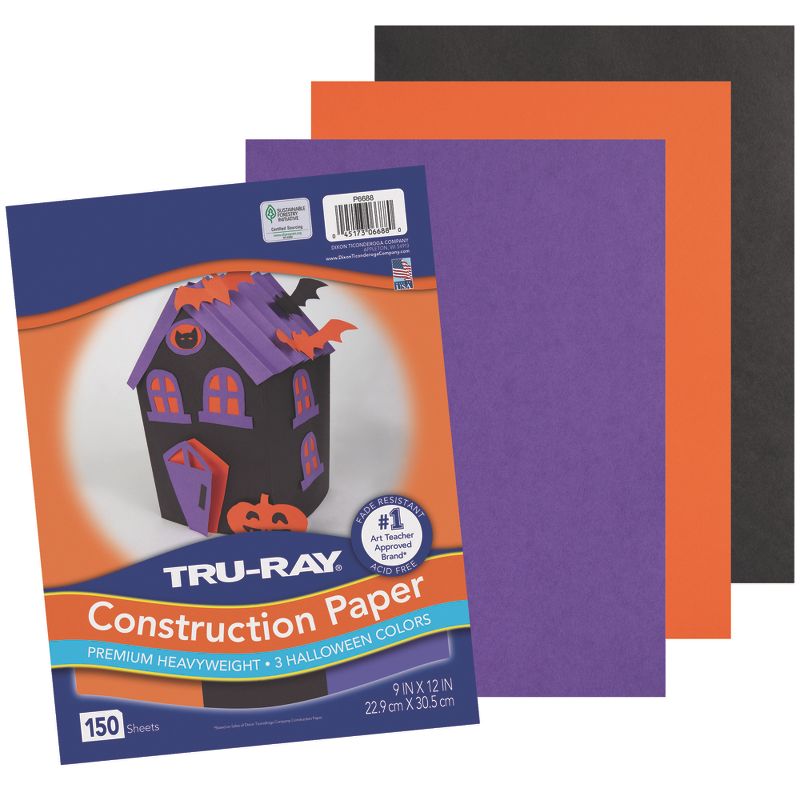 Tru-Ray® Construction Paper Halloween, Black, Orange, Purple, 9" x 12", 150 Sheets Per Pack, 3 Packs, 3 of 10