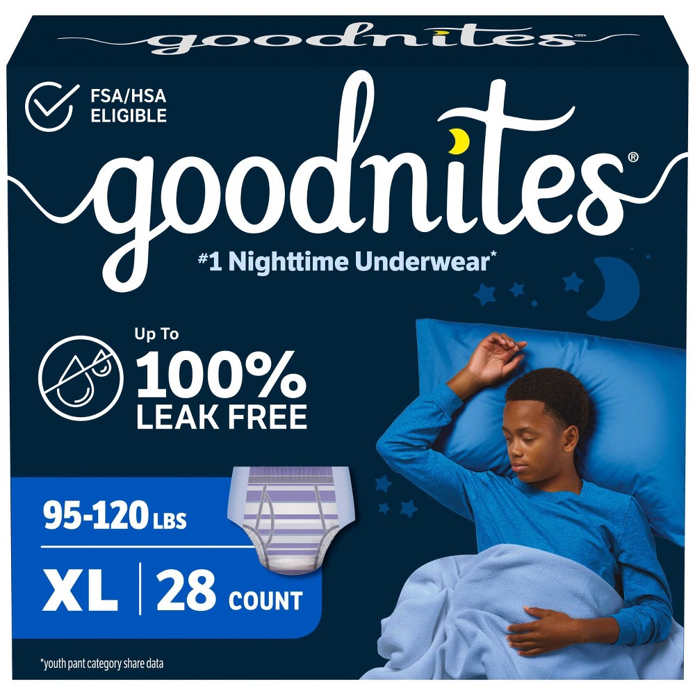 Goodnites Boys' Nighttime Bedwetting Disposable Underwear - Size XL - 28 ct: Hypoallergenic, Odor Control, Paraben-Free, Latex-Free