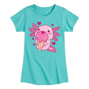 Girls' - Instant Message - Axolotl Loves Ice Cream Fitted Short Sleeve Graphic T-Shirt - 1 of 4