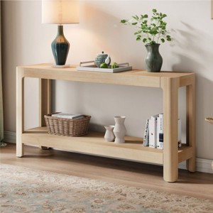 Modern Farmhouse Console Table with Wood Veneer Top and Rounded Corners,Natural Entryway or Living Room Accent Table–The Pop Home - 1 of 4