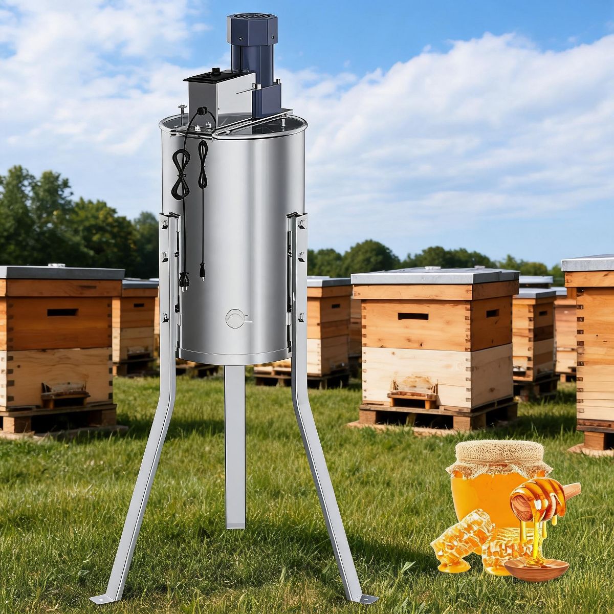 Stainless Steel Honey Extractor - Crank Spinner with Adjustable Height Stand, Clear Lid, Large Frame Holder, Beekeeping Tool for Beekeepers - thumbnail 9