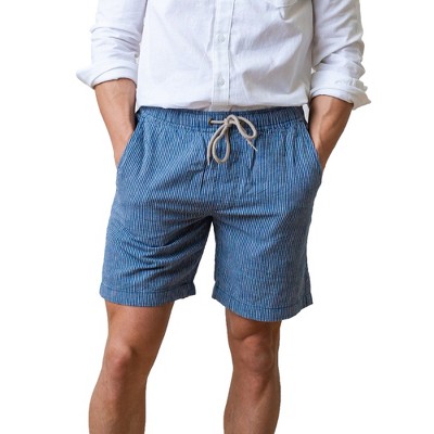 Hope & Henry Mens' 8" Relaxed Linen Short (Dark Blue and Natural Linen Stripe, 35)