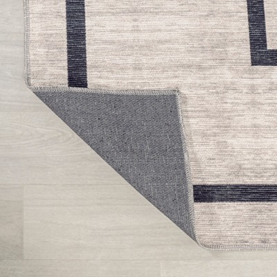 Ivory and Dark Gray Geometric Synthetic 2x8 Runner Rug
