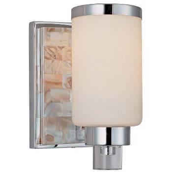 Minka Lavery Vintage Wall Light Sconce Chrome Shell Mosaic Hardwired 5" Fixture Etched Opal Glass Shade for Bathroom Living Room