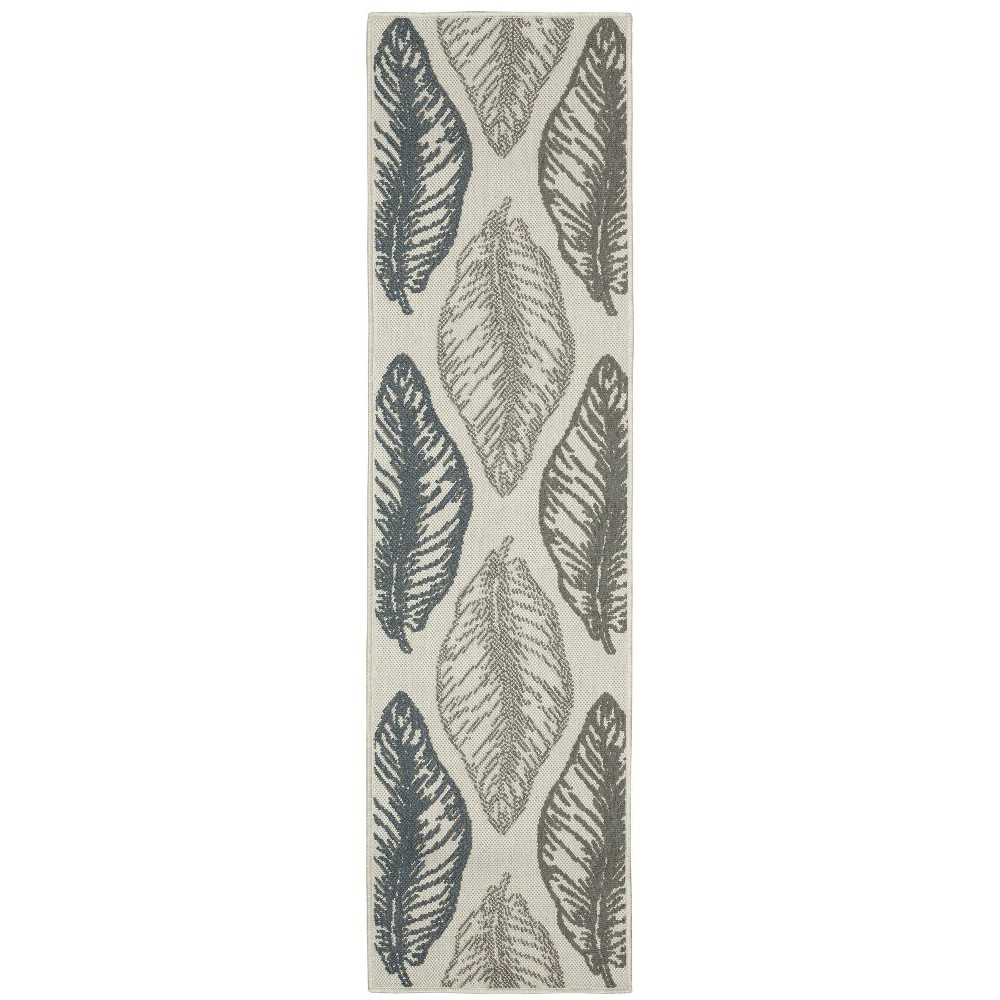 Photos - Area Rug 1'10"x7'3" Trinity Botanical Leaf Patio Runner Rug Beige/Gray - Captiv8e D