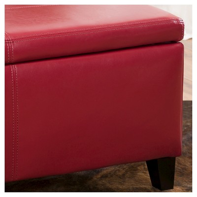 Red PU Leather Storage Ottoman Bench with Solid Wood Frame