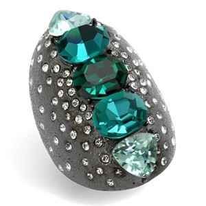 Slickblue Women’s Stainless Steel Statement Ring, Blue Green Synthetic Crystal with Clear Side Stones, IP Gun, Size 5-10 - 1 of 4