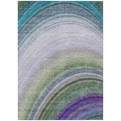 Teal Blue Artichoke Green And Green Abstract Washable Indoor Outdoor Area Rug