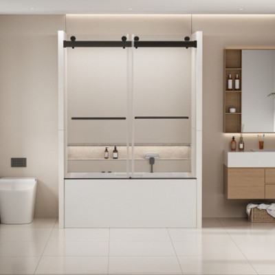Frameless Double Sliding Tub Door, Soft-Close Bypass