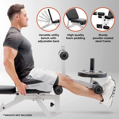 Marcy White Adjustable Multipurpose Home Gym Weight Bench with Caster Wheels