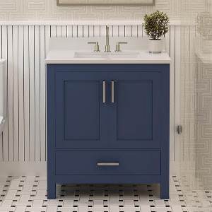 Rooh Solid Wood Bathroom Vanity with White Quartz Top & Undermount Sinks with 3 Pre Drilled Faucet Holes - 1 of 4