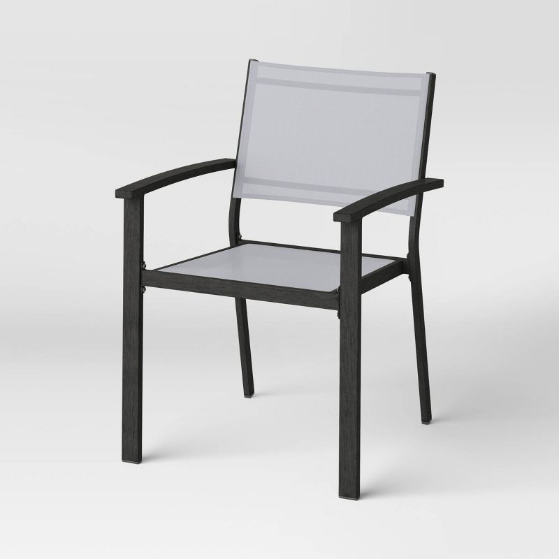 2pc Ryegate Weathered Teak Sling Outdoor Patio Dining Chairs Arm Chairs Gray - Threshold&#8482;, 3 of 9