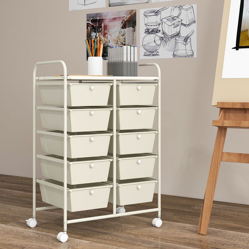 Tangkula 10-Drawer Rolling Storage Cart Tools Scrapbook Paper Organizer on Wheels White, 4 of 11