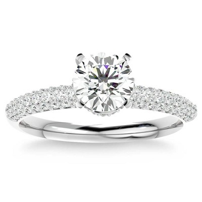 Pompeii3 1 1/4Ct Pave Diamond Engagement Ring in White Yellow Rose Gold Lab Created