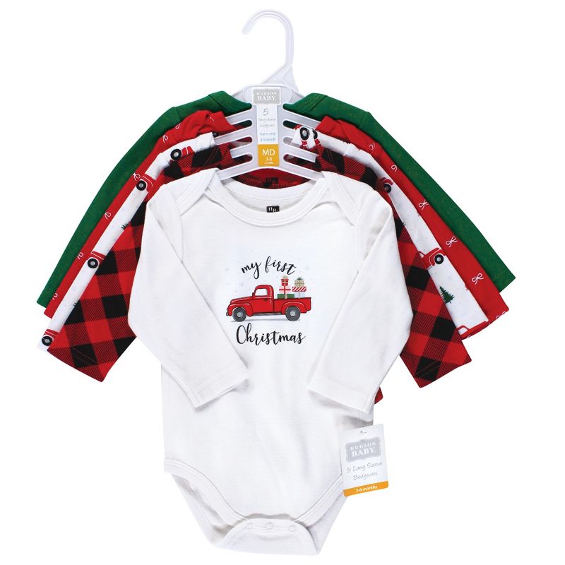 Hudson Baby Infant Girl Cotton Long-Sleeve Bodysuits, Christmas Gift, 3 of 9