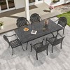 7-Piece Cast Aluminum Outdoor Dining Set: Rectangle Table, Stackable Chairs & Red Cushions - All-Weather Patio Furniture for Your Backyard - 2 of 4
