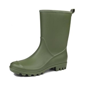 TIME HOLLOW Olive Green Mid-Calf Rain Boots - 1 of 3