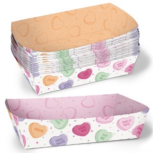 Big Dot of Happiness Valentine Hearts Paper Food Trays, Disposable Food Boats for Pastel Galentine's & Valentine's Double-Sided Meal Holders - 12 Ct - 1 of 4