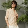 Campus Sutra Men Men's Tan Brown Heathered-Stripe Shirt - 2 of 4