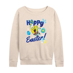 Women's - SpongeBob Squarepants - Hoppy Easter Lightweight French Terry Wide Neck Long Sleeve Shirt - 1 of 4