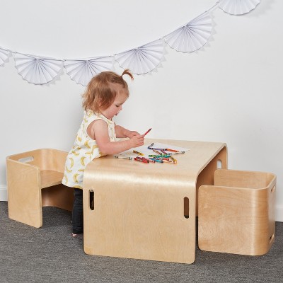 Natural Birch Multipurpose Kids Table and Chair Set, 3-Piece