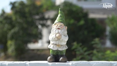 Beige and Green Polyresin Garden Gnome Statue