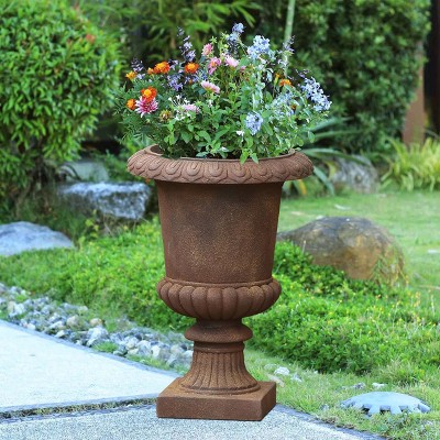 Rustic Brown 25" MgO Urn Planter for Indoor/Outdoor Decor