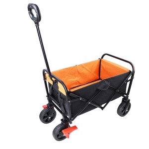 VYNXARIA Mini Folding Wagon Garden Shopping Beach Cart (brake+orange+black) - 1 of 4