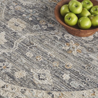 Nyle Slate Multicolor Round Bohemian Floral Rug