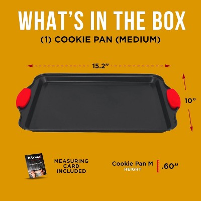 Medium Nonstick Carbon Steel Cookie Sheet Pan with Red Silicone Handles