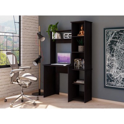 NicBex Home Office Desk 38.7" W Modern Writing Desk with 5-Tier Open Storage Bookshelves and Wooden Frame for Office, Study, Living Room