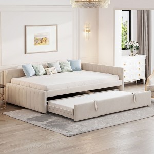 Whisen Upholstered Full Size  L-Shaped Daybed with Twin Size Pop Up Trundle - 1 of 4