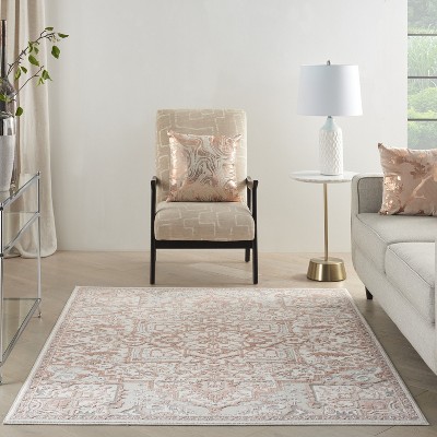 Ivory Brick Floral Synthetic 5' x 7' Area Rug