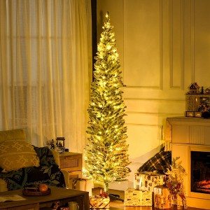 FURNIinspire Artificial Trees Christmas Vibe Slim Christmas Tree Christmas Decoration For Living Room, Home, Holiday Party, Green, 21.8"*21.8"*82.8" - 1 of 4