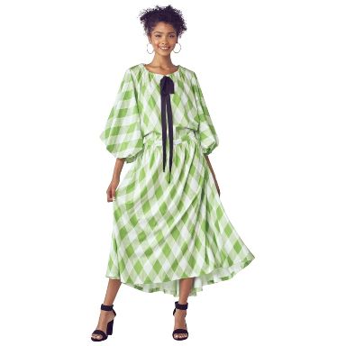 Slickblue Relaxed Fit Balloon Sleeve Pocketed Dress - Green, 100%  Polyester, Size Large : Target