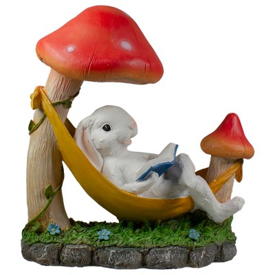 Northlight 11.5" Mushrooms and Rabbit in Hammock Outside Garden Statue