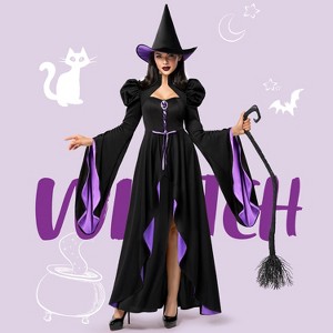 Joyfy Classic Witch Costume for Women Halloween Witch Dress with Hat & Accessories for Halloween Cosplay Dress up Party - 1 of 4