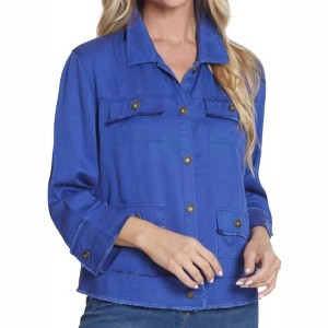 Women's 3/4 Cuffed Sleeve Drop Shoulder Fringe Jacket - Multiples - 1 of 4